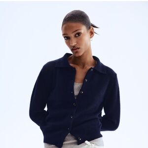 H&M Navy Blue Collar Cardigan